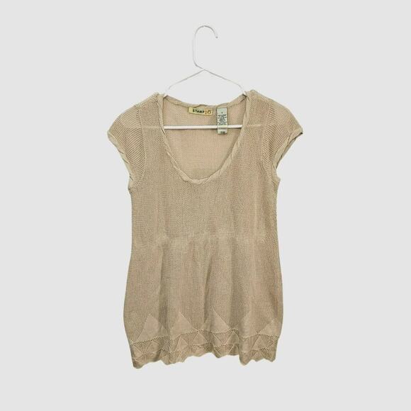 Stamp 10 Tops - Stamp 10 Top Womens Cream Crochet Mesh Y2K Boho Size 10 Medium 100% Cotton